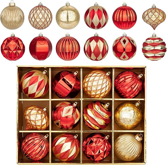 Hollyone 4 Inch Red and Gold Christmas Ornaments 12Pcs Christmas Tree Ornaments Balls Colored Shatterproof Christmas Ornaments for Xmas Tree Decor Holiday Party Wreath Home Decor (Red & Gold, 100mm)