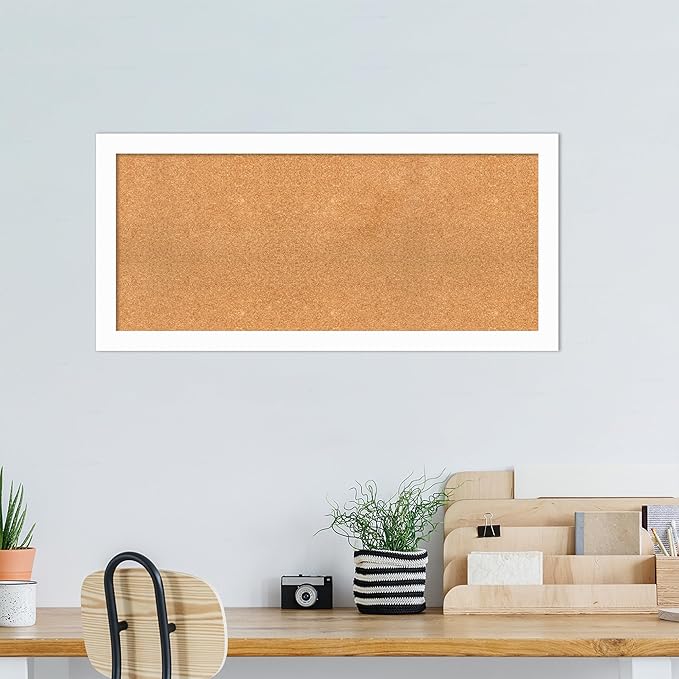 Amanti Art Natural Cork Board for Wall, 21x45 Vision Board with White Frame, Oversize Corkboard Office Decor for Home Organization, Casual Corkboard Pinboard to Display Items for Home Organization in