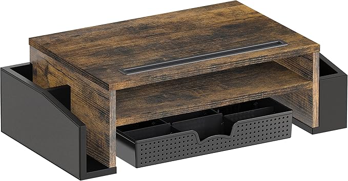 SIMPLE HOUSEWARE Desk Monitor Stand Riser with Adjustable Organizer Tray, Rustic Brown