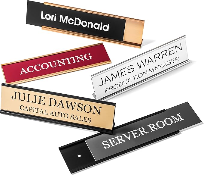 Providence Engraving Personalized Desk Name Plates - Custom Office Wall or Desk Name Plates With Aluminum Holder With Two Lines of Laser Engraved Text, 2" x 10"