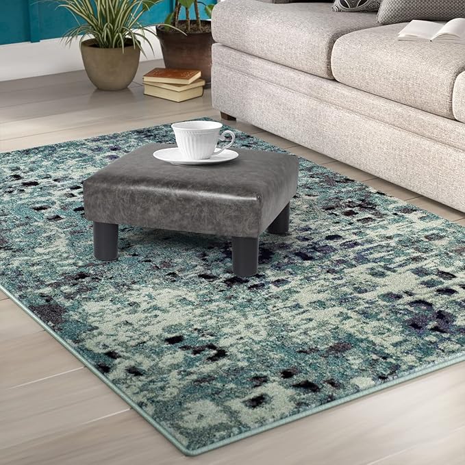 Joveco Small Footstool PU Leather Ottoman Square Footrest Stool Modern Padded Seat Chair for Living Room Bedroom Couch Dogs (Gray)