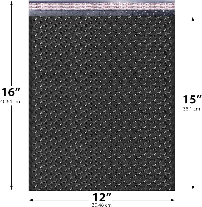 Black Large Poly Bubble Mailers 12x15 inch | Self Seal Padded Envelopes Cushioned Bubble Mailer | Usable Size 12x15 | WaterProof | Lightweight mailing Shipping Bags | 50 Pack Bulk