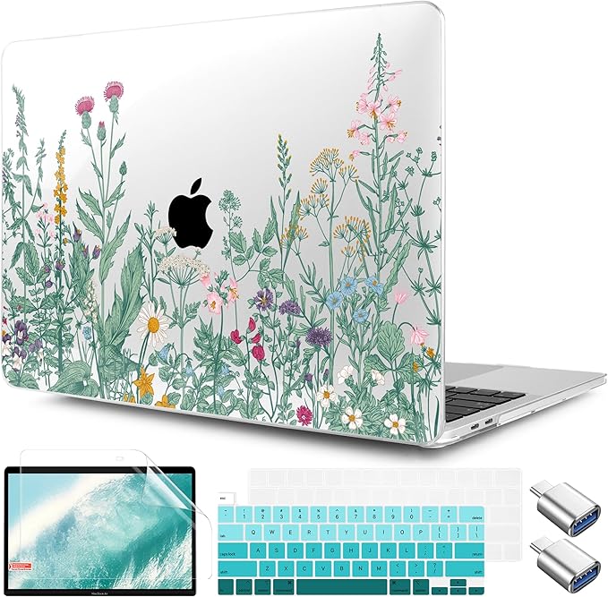 TWOLSKOO Compatible with MacBook Pro 13 inch Case 2023-2016 A2338 M2/M1 A2251 A2289 A2159 A1989 A1706, Plastic Hard Shell Cover & Keyboard Skin & Screen Protector, Botanical Illustration