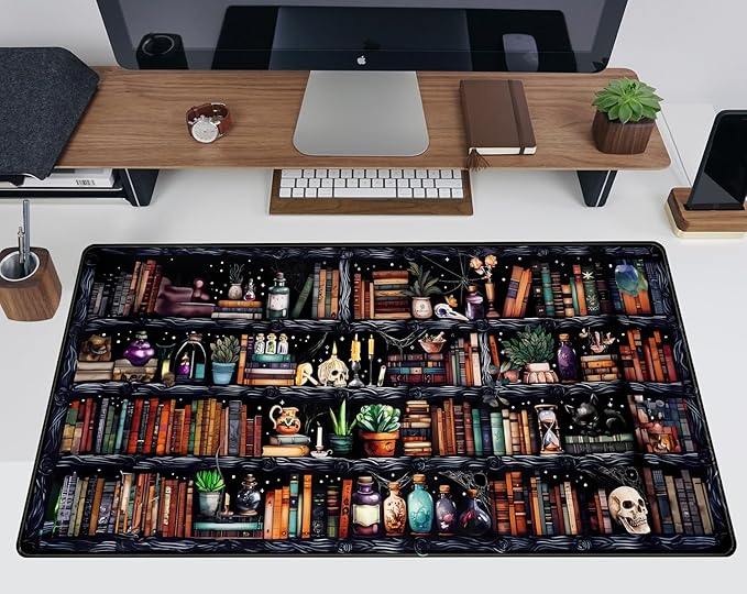 Desk Mat Forest Library Book Mouse Pad Big Desk Pad XXL Extended Gaming Large Mouse Pad for Desk Rubber Base Mousepad with Stitched Edges, Keyboard Mouse Mat for Work Game Office Home 31.5x15.7 in