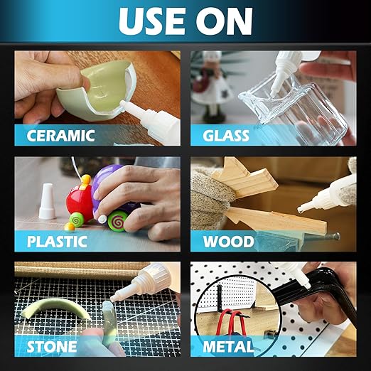 Super Glue Liquid, Instant Clear Cyanoacrylate Thin Viscosity Adhesive, Food Safe CA Glue for Shoe Sole Repair Leather Ceramic Plastic Glass Metal Wood Aquarium Porcelain Rubber Pottery Model Craft