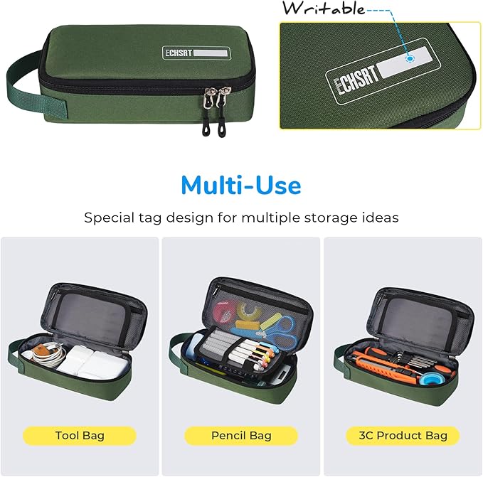 ECHSRT Pencil Case for Men Women, Large Pen Bag for Adults, Portable Pencil Pouch Aesthetic with Handle, Zipper Cases for Office Organizer Green Pencil Cases