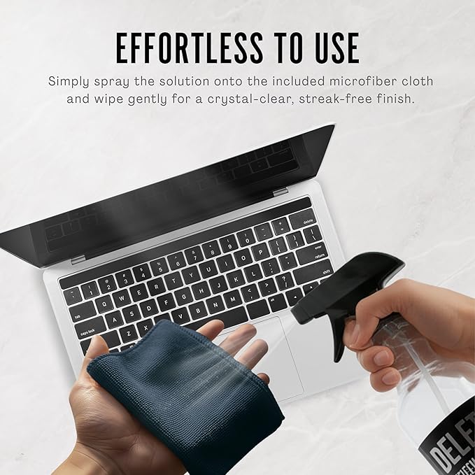 Delete Screen Cleaner Spray Kit, 2 Pack, 16oz and 2oz Bottle and 12"x12" Microfiber Cleaning Cloth, Streak-Free, Safe and Gentle Formula, Multi-Purpose for TVs, Computers, Monitors, Smart Phones
