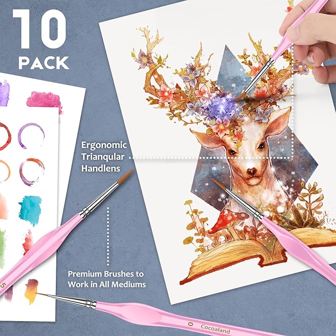 Miniature Paint Brushes,10Pcs Round Pointed Tip Paintbrushes, Micro Detail Paint Brush Set, Triangular Grip Handles Art Brushes Perfect for Acrylic, Watercolor, Oil, Craft (Blush)