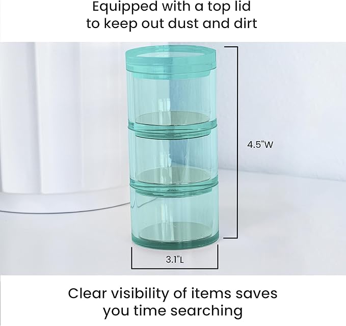 OfficeGoods 3-Tier Stackable Acrylic Holder- Stylish Desk Organizer and Storage for Office or Home –Transparent Round Design, Green with Silver Metal Base