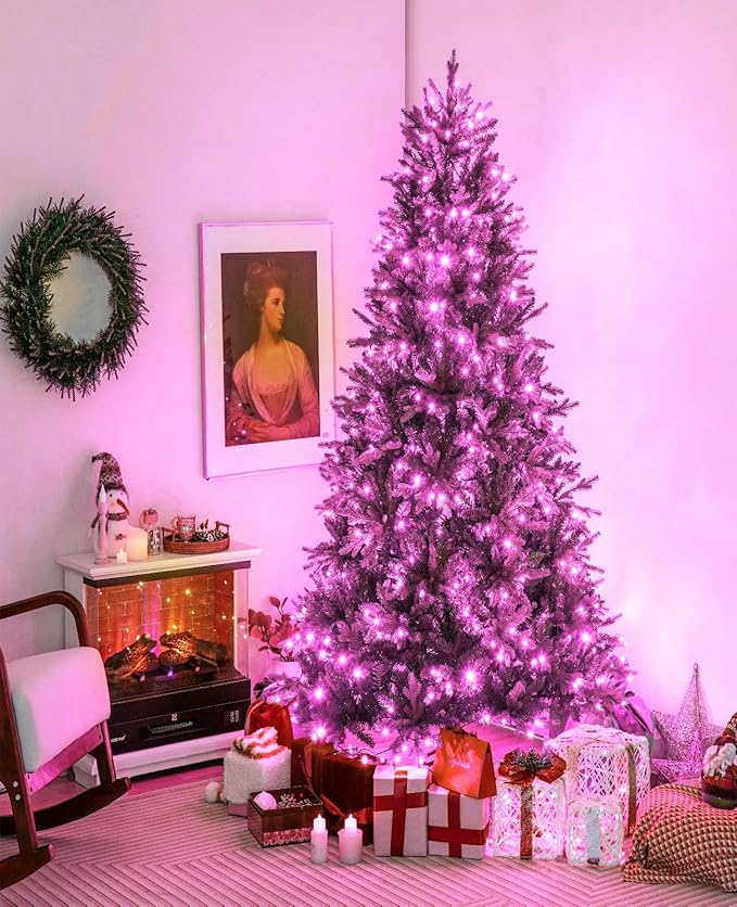 197FT 600 LED Christmas Lights Outdoor, Plug in Christmas Tree Lights 8 Modes, Waterproof Green Wire String Twinkle Lights for Indoor House Patio Garden Party Wedding Holiday Decorations, Pink