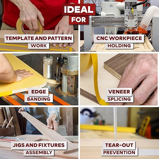 XFasten Double Sided Woodworking Tape 2 Inch x 90 Feet, Heavy Duty Residue-Free Double Sided Masking Tape for Router Templates, High Speed CNC Router, MDF Edge Banding, and Zero Clearance and Gap Cuts