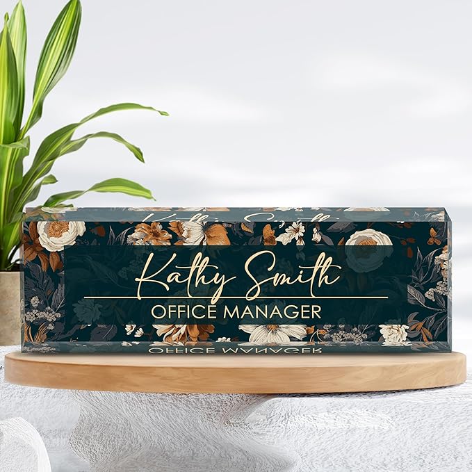 Personalized Name Plate for Desk, Custom Desk Name Plate, Acrylic Name Plate Office Desk Accessories, Personalized Office Gifts for Coworkers Teachers, Employee Appreciation Gifts (B-Darkcyan)