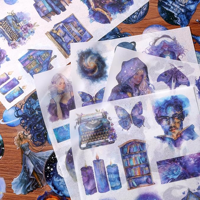 Fantasy Magic Scrapbook Stickers 20 Sheets 240 Pre-Cut Washi Stickers for Journaling PET Transparent Book Sticker Decorative or DIY Paper Crafts, Arts and Crafting Projects