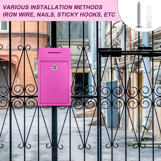 Metal Donation Cash Box Collection Safe Suggestion Box with Lock Wall Mounted Mailbox Delivery Ballot Container for Home Office Outdoor Door