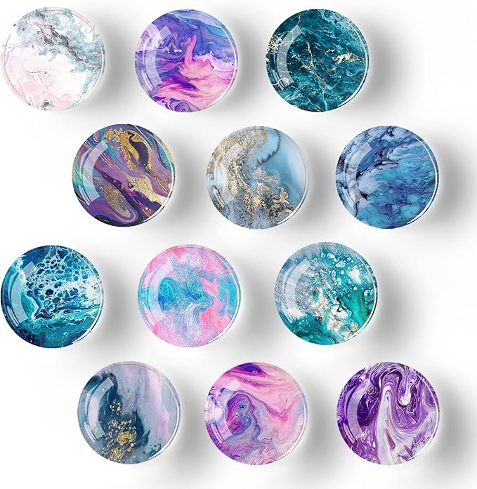 12Pcs Glass Strong Magnetic Refrigerator Magnet Fridge Sticker,Marble Crystal Fridge Magnets Decoration for Crafts,Strong Fridge Magnets for Kitchen, School,Office Whiteboard, Cabinet and Dishwasher