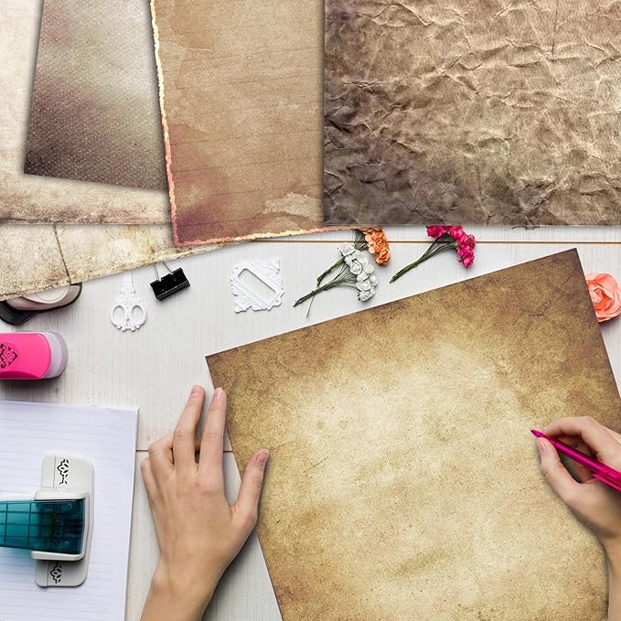 48 Sheets Vintage Scrapbook Paper 11x11, Kraft Pattern Decorative Scrapbook Paper for Journals DIY Cards and Photo Albums, Aesthetic Craft Supplies for Kids and Adults