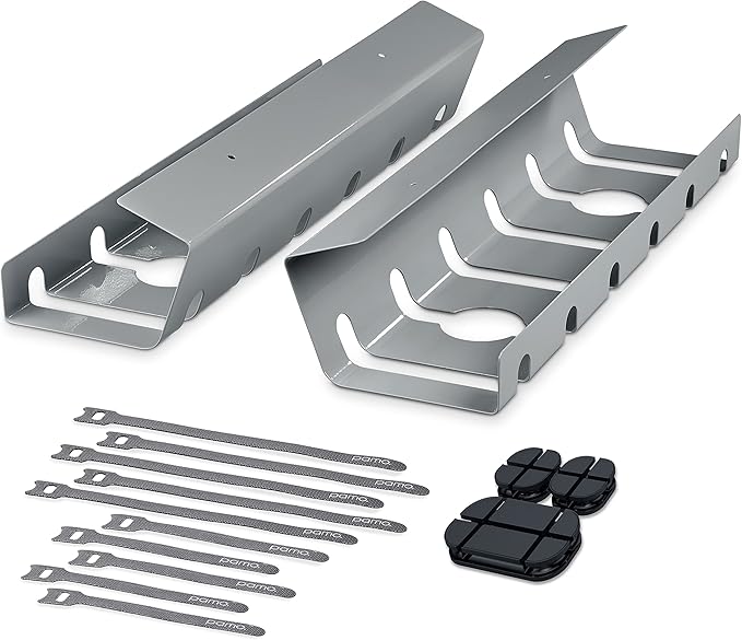 PAMO Cable Management Under Desk for Easy mounting Under-Table I Set of 2 - with 10X Cable Ties I Desk Organizer for Office/Home Office Table Thoughtful Cable Tray Holder