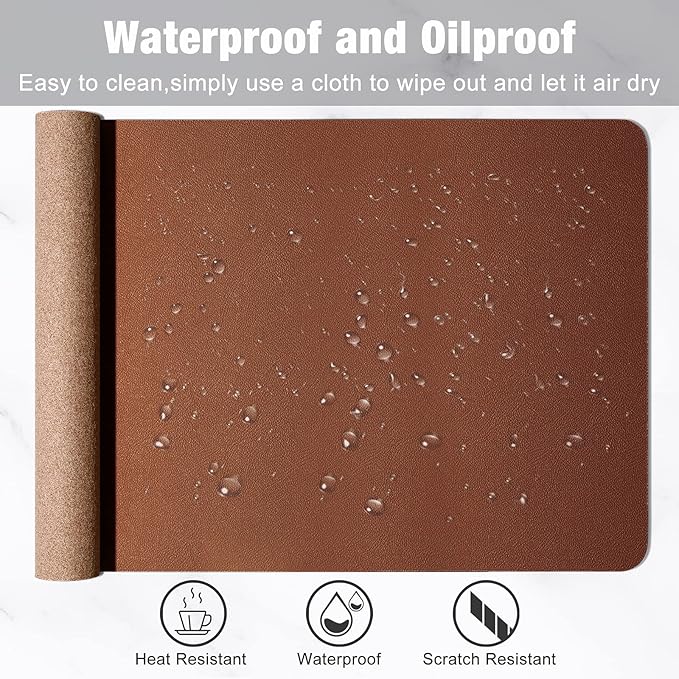 Hsurbtra Desk Pad, 35.5" x 17" PU Leather Desk Mat, XXL Extended Mouse Pad, Waterproof Desktop Blotter Protector, Non-Slip Ultra Thin Large Laptop Keyboard Writing Mat for Office Home, Brown