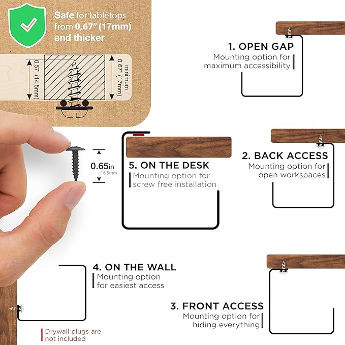 Under Desk Cable Management Tray - No Drill Organizer for Glass Desk. Perfect Standing Cable Management Rack (Black Wire Tray - Single 17'')