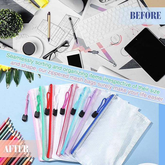 Jetec 32 Pcs Mesh Zipper Bags Toy Storage Bikini Organizer Bag Bolsas Para Guardar Trajes De Baño Waterproof Zipper Reusable Pouch Puzzle Multipurpose for Storage Office(Classic Color,7.5 x 5 Inch)
