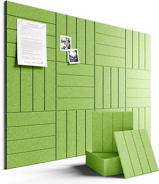 Felt Bulletin Board Tiles Large 48" x 36" Cork Board Alternative-12 Pack with 70 Adhesive Tabs, Thick Slat Wall Panels for Office Decor, Push Pin Board Wall Organizer Alternative-Grass Green