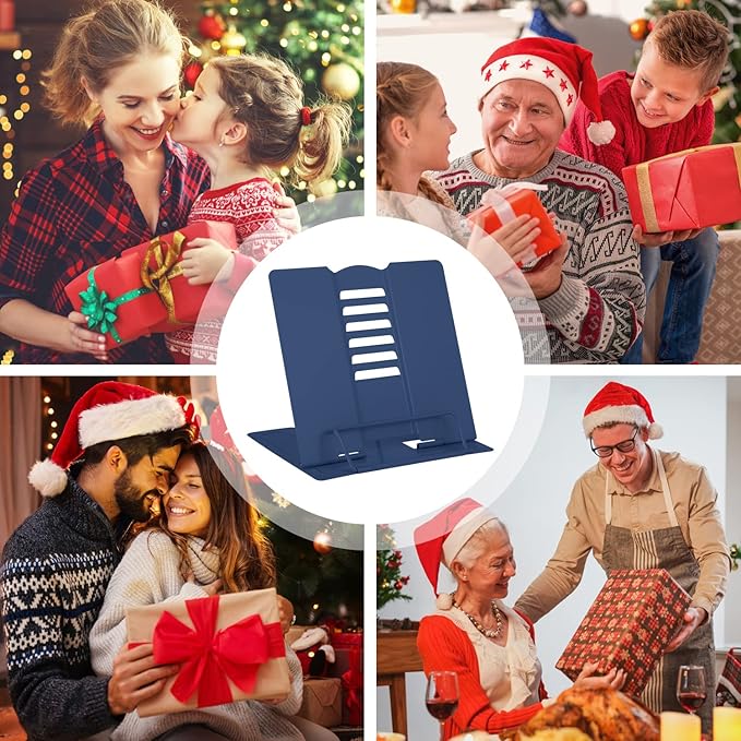 MSDADA Book Stand Metal Reading Rest Book Holder Adjustable Cookbook Documents Holder Portable Sturdy Bookstands for Recipes Textbooks with Page Clips Birthday Gifts for Girls Mom Students(Royal blue)