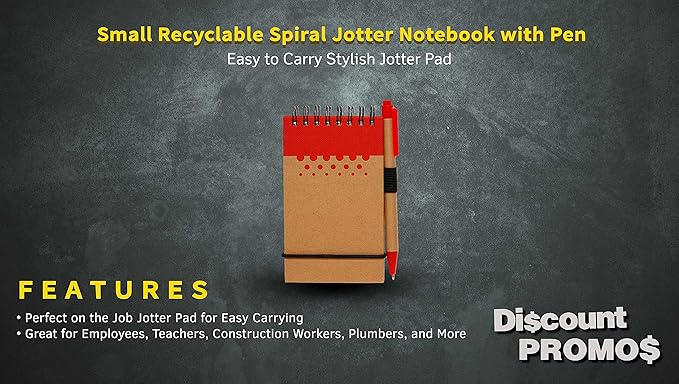 DISCOUNT PROMOS 10 Recyclable Spiral Small Notebooks Pack - 60 Lined Pages - Red