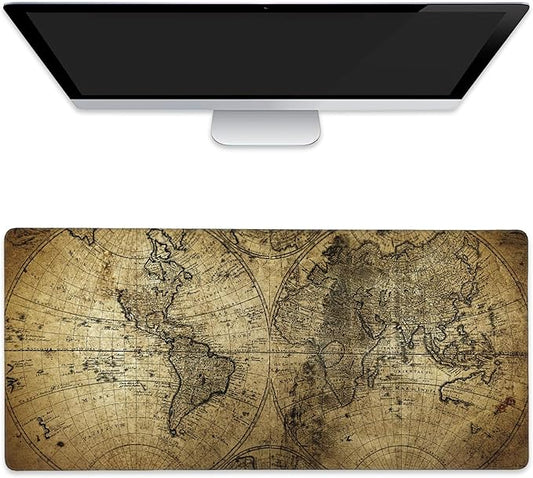 Large Mouse Pad Retro Map Extended Gaming Mouse Pad Non-Slip Desk Mat with Stitched Edge Laptop Computer Keyboard Mousepad for Office Home 35.4" x 15.7"