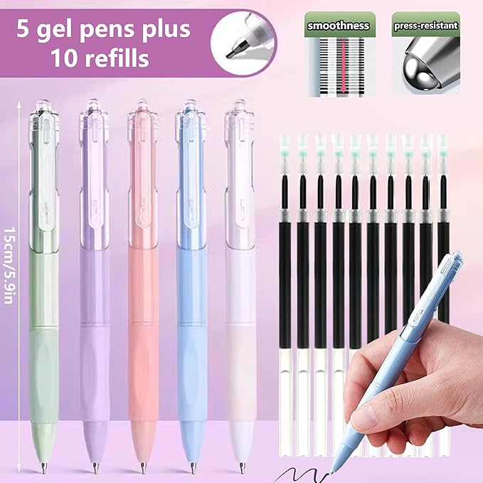 42 Pcs Big Capacity Pencil Pouch with Aesthetic School Supplies, 12 Pastel Highlighters, 5 Black Ink Gel Pens, 6 Mechanical Pencils Set 0.5 & 0.7mm, Sticky Notes, Stationary Set for Student(Blue)