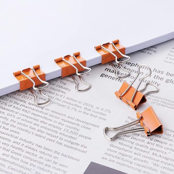Small Orange Binder Clips, 3/4 Inch (19mm), 50 Pack Mini Clips
