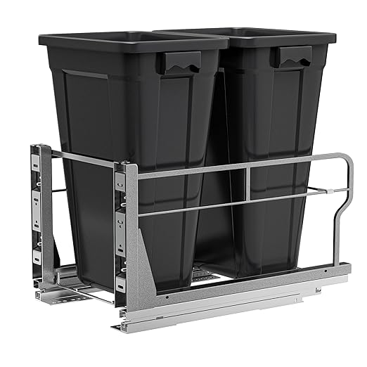 YJHome Pull Out Trash Can Under Cabinet with 2 * 10Gal Garbage, Cabinet Trash Can Pull Out Kit with Soft-Close Slides, Under Sink Trash Can with Door Mounting Kit for Minimum Opening 18" W