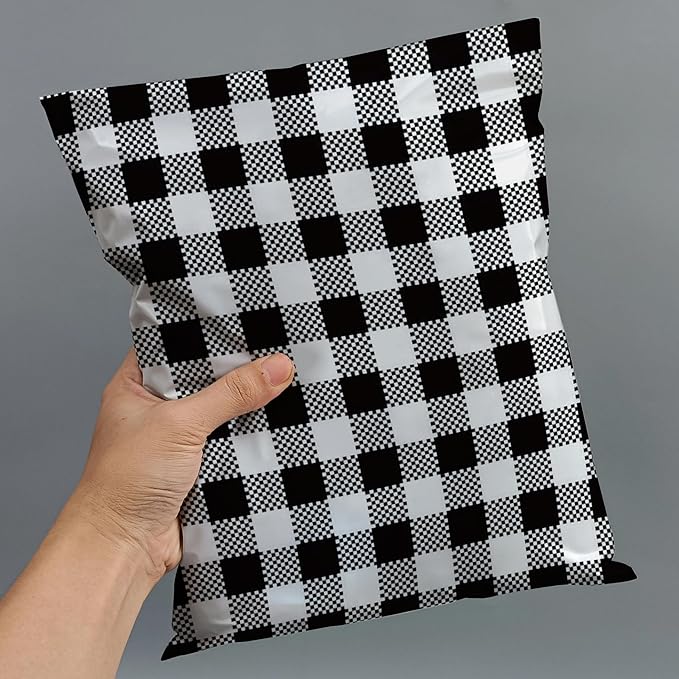 200 Count - 6x9 inch, Poly Mailer Black Gingham Plaid Envelope, Mailing Shipping Bags with Self Seal Strip