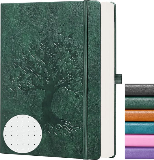 ZXHQ B5 Dotted Journal-150 gsm Thick Paper 256 Pages, Dot Grid Notebook, Tree of Life Design, Fine Inner Pocket - 7.7" × 10" Dark Green