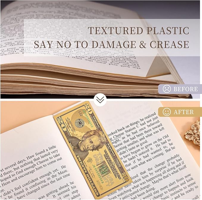 6 PCS Dollar Bill Bookmarks, Cool Waterproof Bookmark, Fancy Book Marks for Book Lovers Reading Women Writers Children, Birthday Gifts for Readers, Reading Accessories, Large & Small Sizes for Books