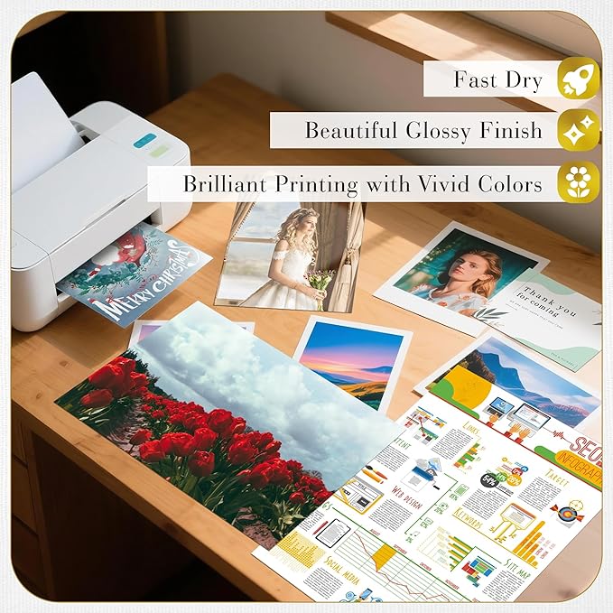 A-SUB Inkjet Glossy Photo Paper 4X6 Inches 48lb 180gsm Professional Glossy Photographic Paper for Inkjet Printers Dye Ink 100 Sheets