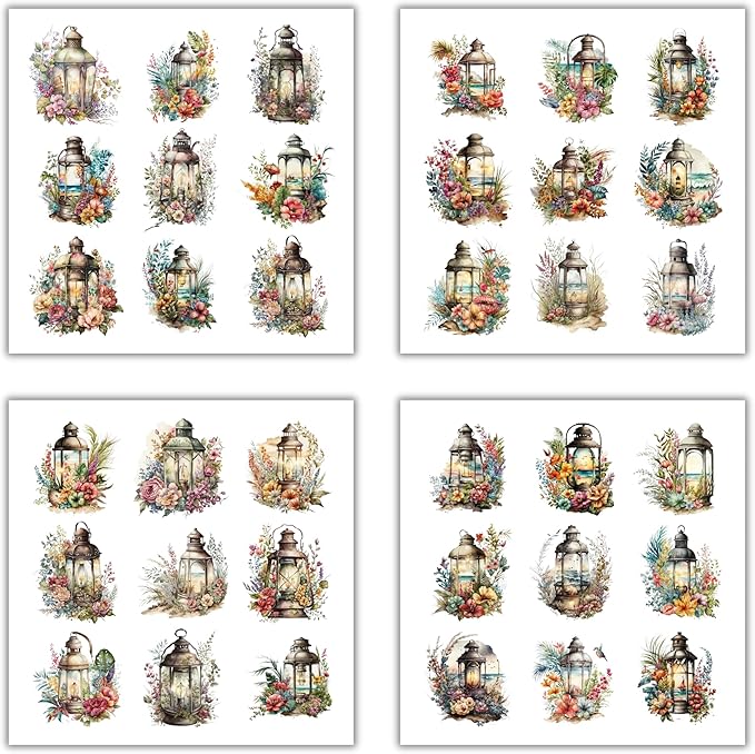 XERE 144 Pcs Radiant Lanterns Four Seasons Sticker Book for Journaling Notebooks, Sketchbook, Bookmark Making, Junk Journal, Budget Planner, Scrapbook Art Supplies Stickers