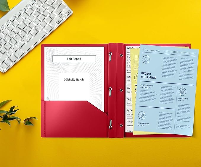 Better Office Products Red Plastic Folders with Pockets and Prongs, Letter Size, 24 Pack, Heavyweight Poly Prong Folders, Red Plastic with 3 Metal Fastener Clips