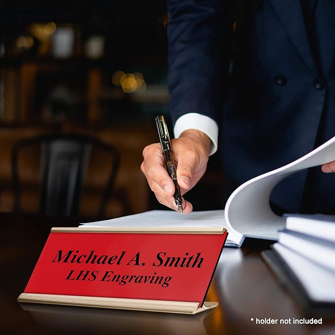 Engraved Custom Door Plate Red Plastic Office Door Sign with Black Letters - Made in USA 2x12 B14