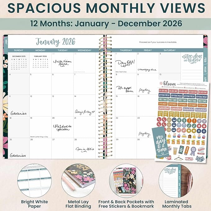 bloom daily planners 2026 Planner (January to December) - 8.5” x 11” Weekly & Monthly Dated Agenda Organizer Book with Stickers & Tabs - Flexible Soft Cover - Blooming Wildly