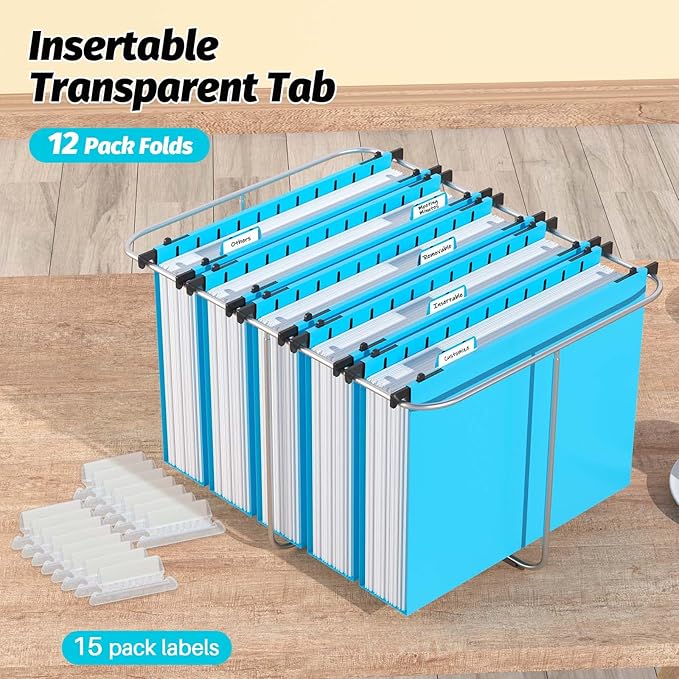 Extra Capacity Plastic Hanging File Folders,12 Pack Reinforced Hang Folders,Heavy Duty 2 Inch Expansion,Plastic Filing Cabinet Folders,Letter Size,Designed for Bulk Files, Medical Charts,Blue