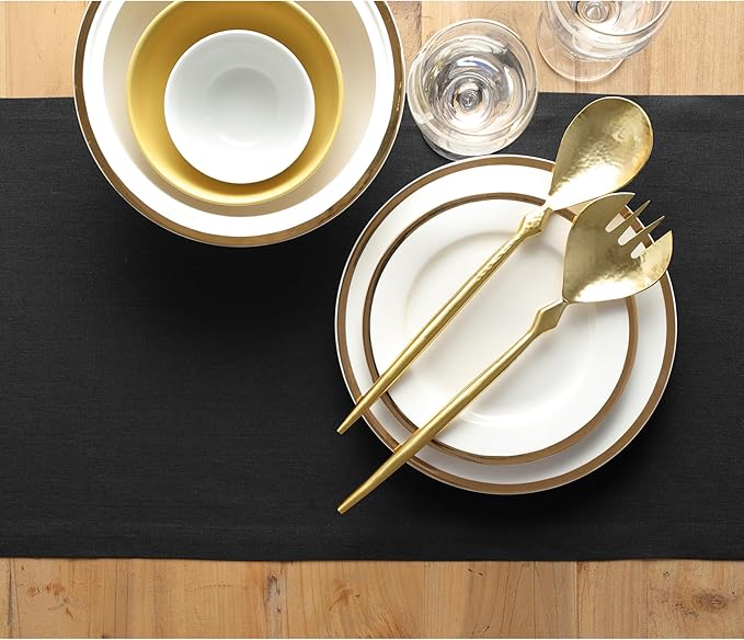 Solino Home Linen Black Table Runner 36 Inches - 100% Pure Linen Farmhouse Short Table Runner 14 x 36 Inch Ideal for Dresser and Coffee Tables - Fall, Autumn, Winter, Thanksgiving, Holiday - Fete