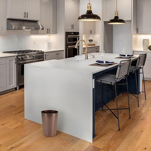 Mini Waste Basket - Durable Small Plastic Garbage Trash Can Bin - Lidless Open-Top Rectangular Slim Profile for Compact Spaces - Suitable for Home, Bathroom, Office, Bedroom, Kitchen and More, Copper