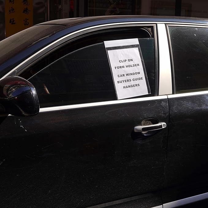 50 Pack Eco-Friendly OPP Window Hangers 9"x13" - Recyclable Car Dealership Document Holders, Lightweight Clip-On Sleeves for Buyer Guides, Menus & Promo Flyers