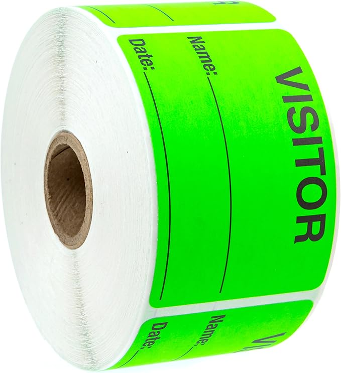 Green Visitor Pass / 500 Fluorescent Green Visitor Identification Stickers / 2" x 3" Hall Pass Labels/Made in The USA