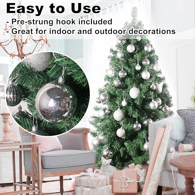 Silver 4.0" Large Christmas Balls - Christmas Tree Decoration Ornaments Shatterproof Hanging Balls for Birthday Halloween Holiday Wedding Decorations Set of 4pcs