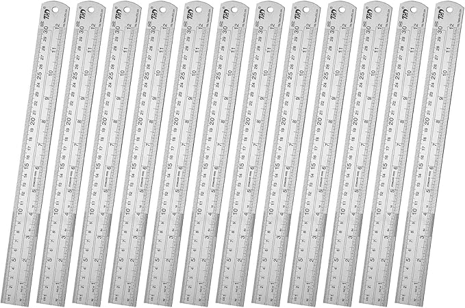 ZZTX Ruler Metal Straight Edge Stainless Steel Ruler 12 Inch Ruler Set Rulers Bulk 12 Pack