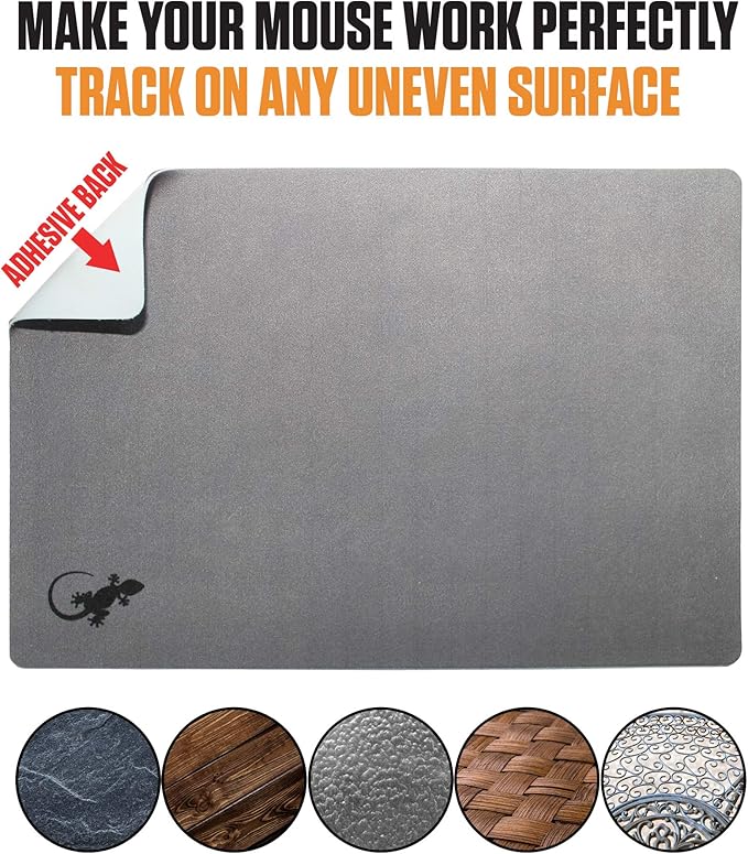 Travel Stick on Mouse Pad with Adhesive Bottom - Peel and Sticks to Any Surface - Portable (XL - Gray)