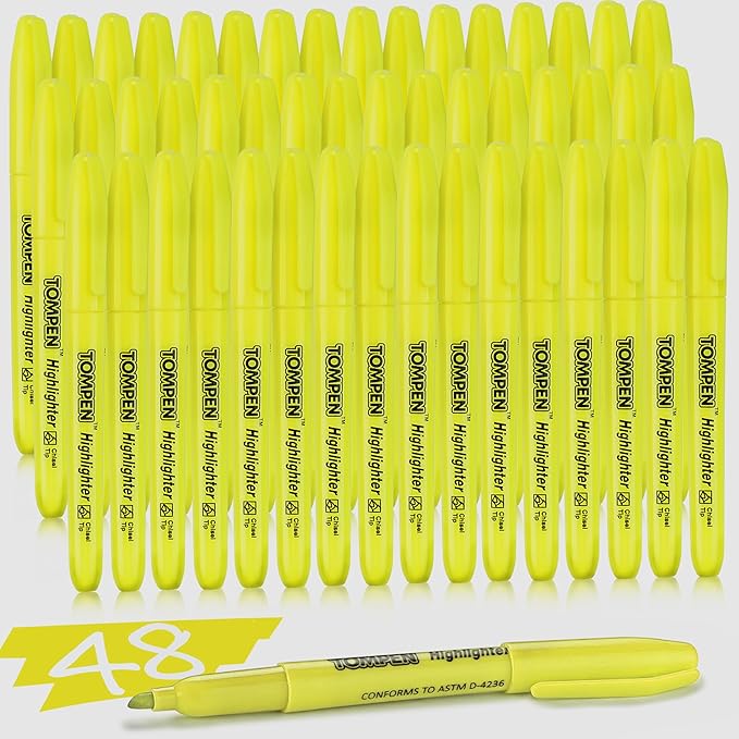 Highlighters Yellow 48 Pack – Bulk Chisel Tip High lighter Marker Set for School, Office, Bible Study, Journaling – Smear-Free, Quick Dry Ink – Fluorescent Pens for Teachers & Students