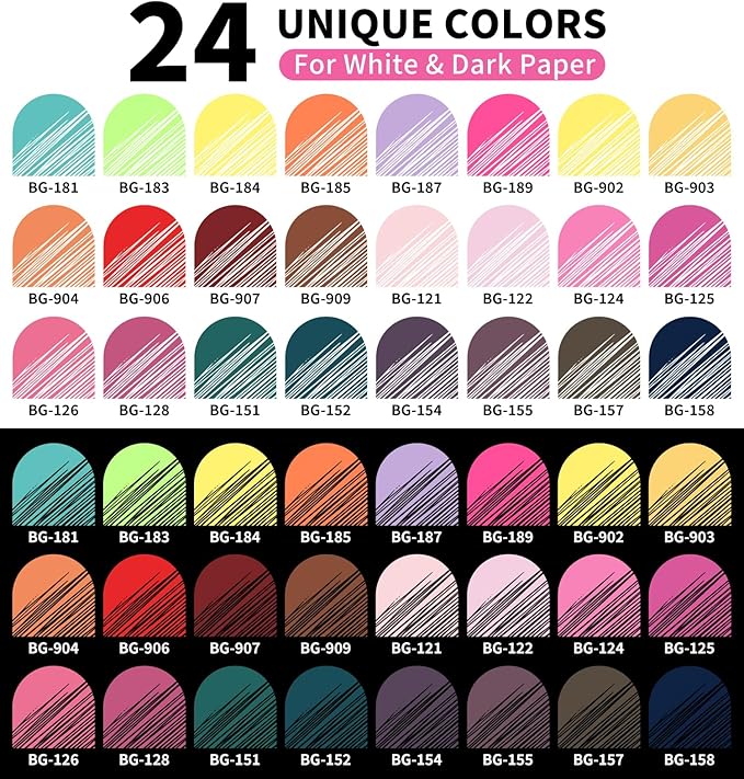 Gel Pens For Coloring, 24 Colors Retractable Colored Pens for Black Paper & White Paper, 0.7mm Fine Point Colorful Pens for Coloring, Writing, Drawing, Journaling, Note Taking, School, Office, Home