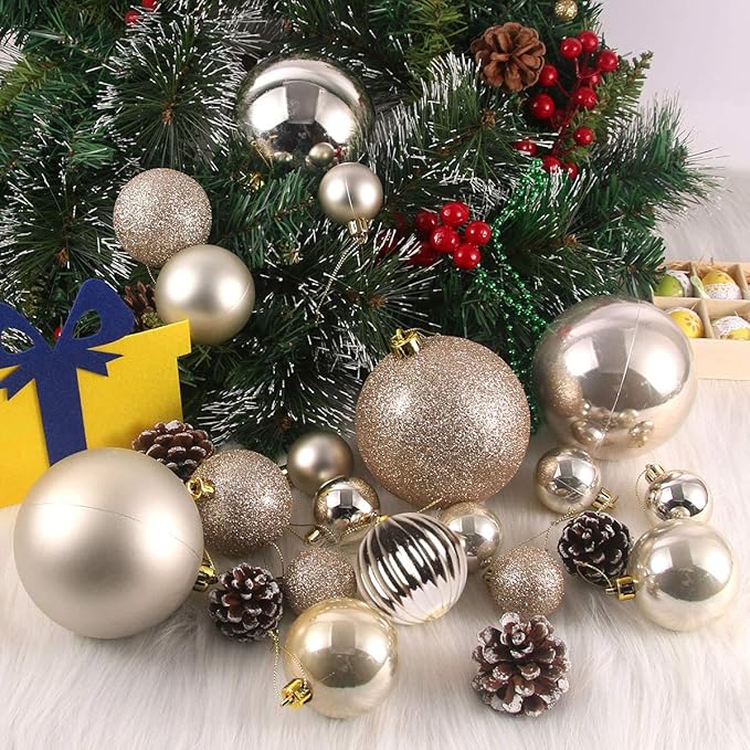 Champagne Gold 2.5" Christmas Balls Christmas Tree Decoration Ornaments Shatterproof Hanging Balls for Birthday Halloween Holiday Wedding Decorations Set of 18pcs